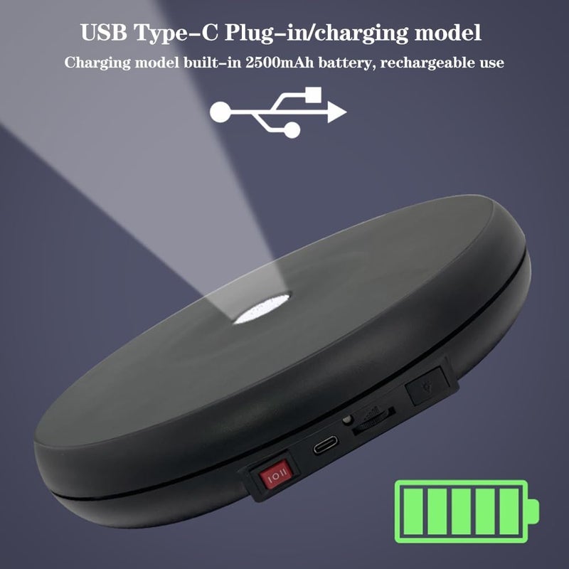 JAYEGT Motorized Rotating Display Stand with LED Light , 10 inch /55lbs Load, 360 Degree Electronic Photography Turntable for Product Show, Jewelry, Crystal Art (Black / 5 Colors LED Light /Rechargeable) - Image 4